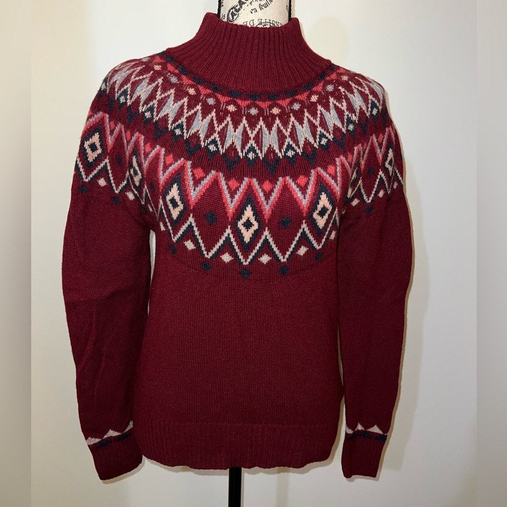 Sherpa Adventure Gear Fair Isle Turtleneck Sweater Red Nordic Knit Small - Picture 1 of 13